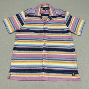 Teddy Fresh Shirt Mens Medium Sunset Stripe Knit Button Down Colorful Rainbow